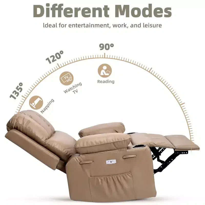 Fauteuil inclinable électrique surdimensionné Fauteuil de massage pivotant à 360° avec chauffage et porte-gobelet pour salon/chambre/crèche