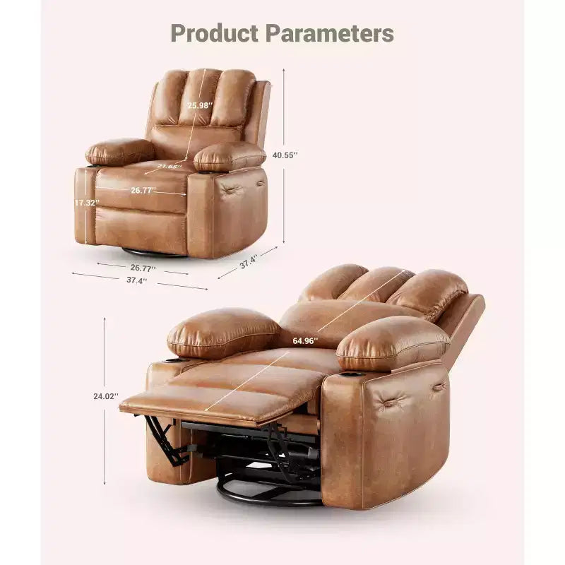 Fauteuil inclinable électrique surdimensionné Fauteuil de massage pivotant à 360° avec chauffage et porte-gobelet pour salon/chambre/crèche