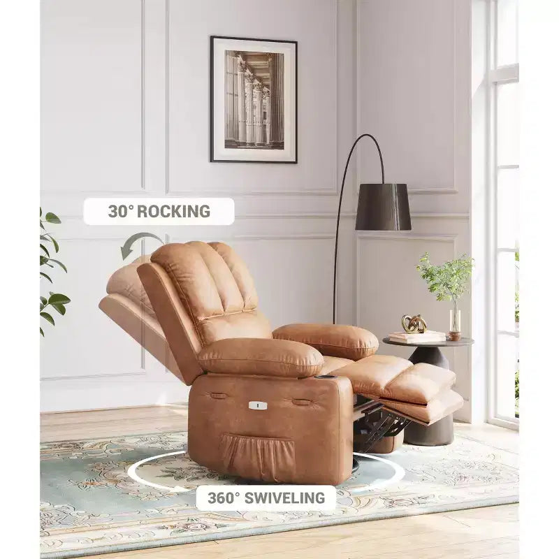 Fauteuil inclinable électrique surdimensionné Fauteuil de massage pivotant à 360° avec chauffage et porte-gobelet pour salon/chambre/crèche
