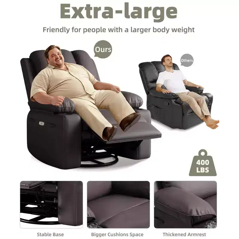 Fauteuil inclinable électrique surdimensionné Fauteuil de massage pivotant à 360° avec chauffage et porte-gobelet pour salon/chambre/crèche