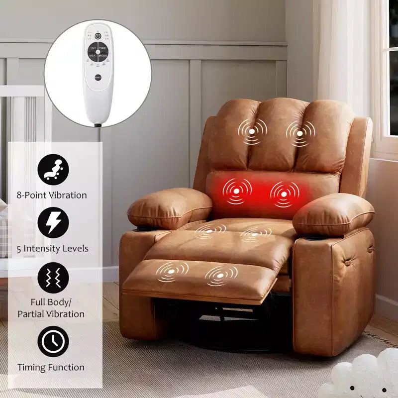 Fauteuil inclinable électrique surdimensionné Fauteuil de massage pivotant à 360° avec chauffage et porte-gobelet pour salon/chambre/crèche
