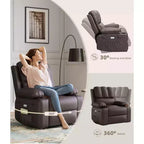 Fauteuil inclinable électrique surdimensionné Fauteuil de massage pivotant à 360° avec chauffage et porte-gobelet pour salon/chambre/crèche