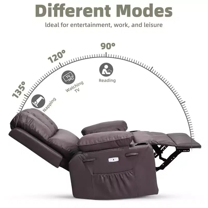 Fauteuil inclinable électrique surdimensionné Fauteuil de massage pivotant à 360° avec chauffage et porte-gobelet pour salon/chambre/crèche