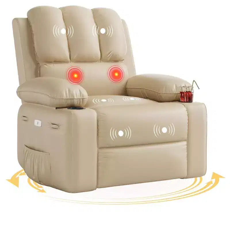Fauteuil inclinable électrique surdimensionné Fauteuil de massage pivotant à 360° avec chauffage et porte-gobelet pour salon/chambre/crèche