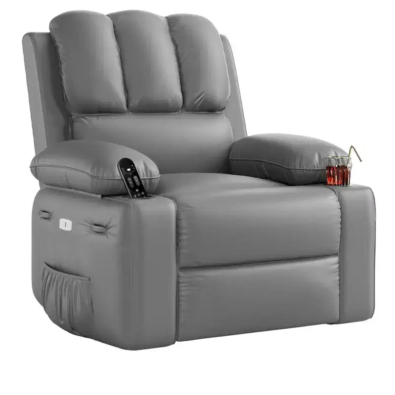 Fauteuil inclinable électrique surdimensionné Fauteuil de massage pivotant à 360° avec chauffage et porte-gobelet pour salon/chambre/crèche