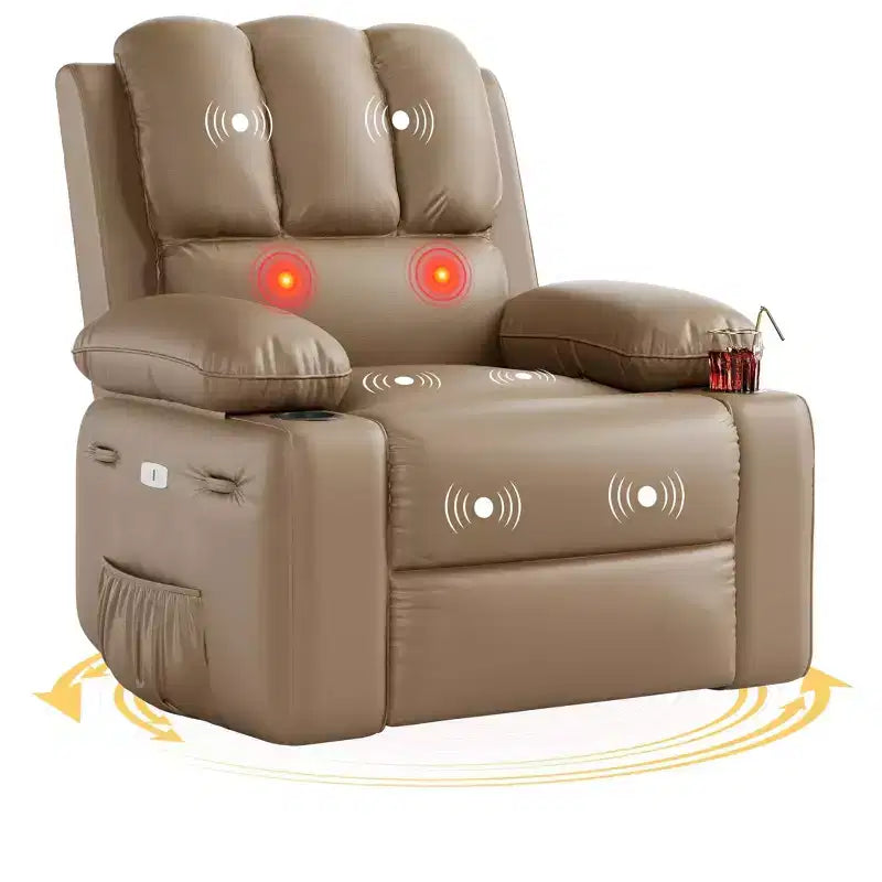 Fauteuil inclinable électrique surdimensionné Fauteuil de massage pivotant à 360° avec chauffage et porte-gobelet pour salon/chambre/crèche