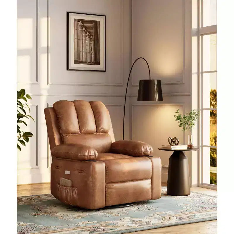 Fauteuil inclinable électrique surdimensionné Fauteuil de massage pivotant à 360° avec chauffage et porte-gobelet pour salon/chambre/crèche
