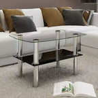 vidaXL Table basse rectangulaire moderne - Verre trempé avec pieds en acier inoxydable, conception à deux niveaux pour la maison, l'hôtel, le café