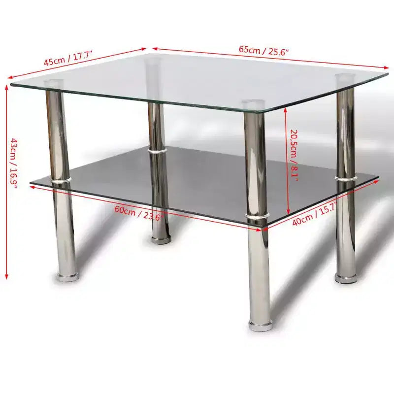 vidaXL Table basse rectangulaire moderne - Verre trempé avec pieds en acier inoxydable, conception à deux niveaux pour la maison, l'hôtel, le café