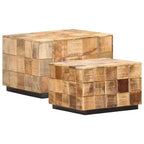 vidaXL Rough Mango Wood Coffee Tables 2-Piece - Square Block Design Accent Nesting Tables, Brown, No Assembly Required