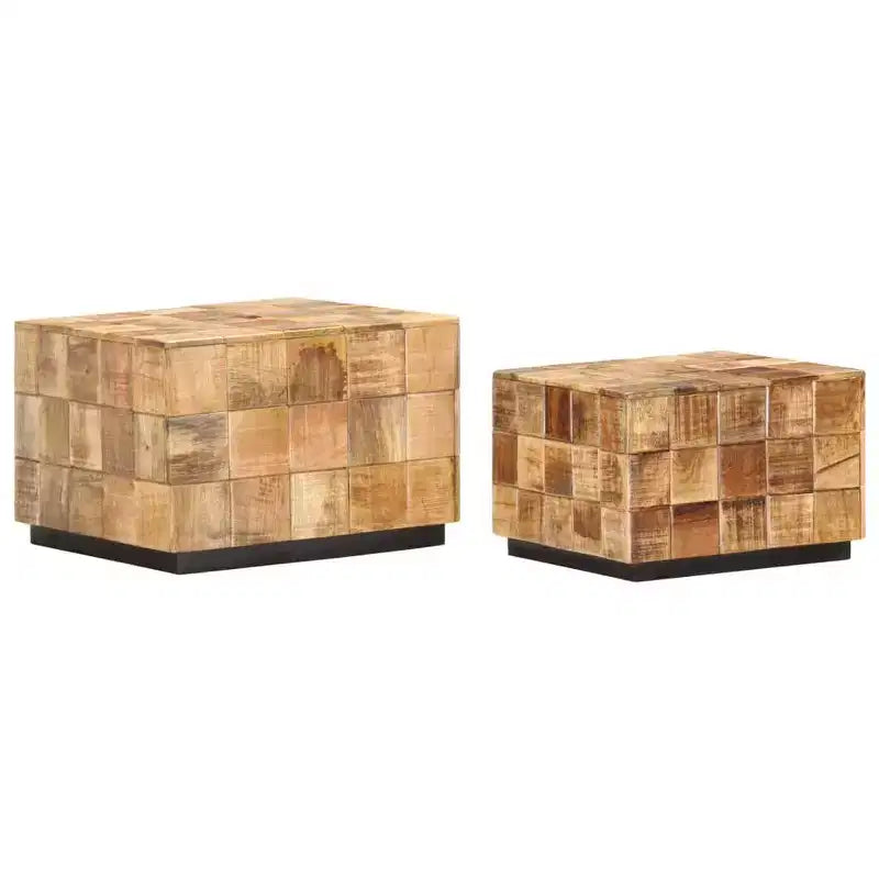 vidaXL Tables basses en bois de manguier brut - Lot de 2 tables d'appoint gigognes au design carré, marron, aucun assemblage requis