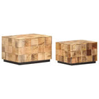 vidaXL Tables basses en bois de manguier brut - Lot de 2 tables d'appoint gigognes au design carré, marron, aucun assemblage requis