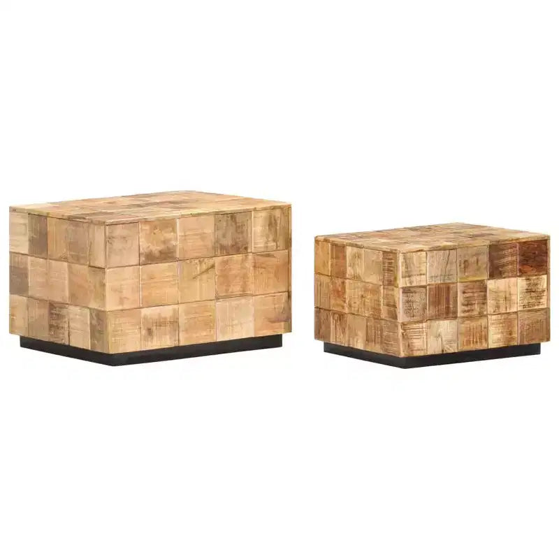 vidaXL Tables basses en bois de manguier brut - Lot de 2 tables d'appoint gigognes au design carré, marron, aucun assemblage requis