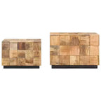 vidaXL Tables basses en bois de manguier brut - Lot de 2 tables d'appoint gigognes au design carré, marron, aucun assemblage requis
