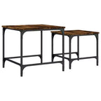 vidaXL Smoked Oak Engineered Wood Nesting Coffee Tables Set of 2 - Industrial Style, Space-Saving Design for Living Room, Bedroom or Office