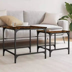 vidaXL Tables basses gigognes en bois d'ingénierie chêne fumé lot de 2 – Style industriel, design peu encombrant pour salon, chambre ou bureau
