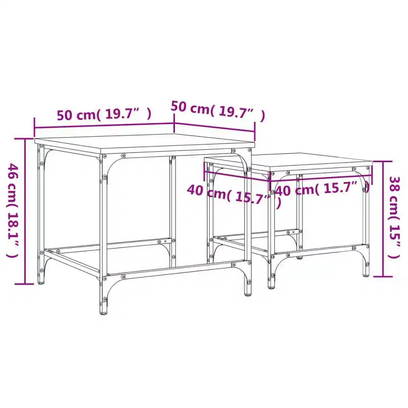 vidaXL Tables basses gigognes en bois d'ingénierie chêne fumé lot de 2 – Style industriel, design peu encombrant pour salon, chambre ou bureau