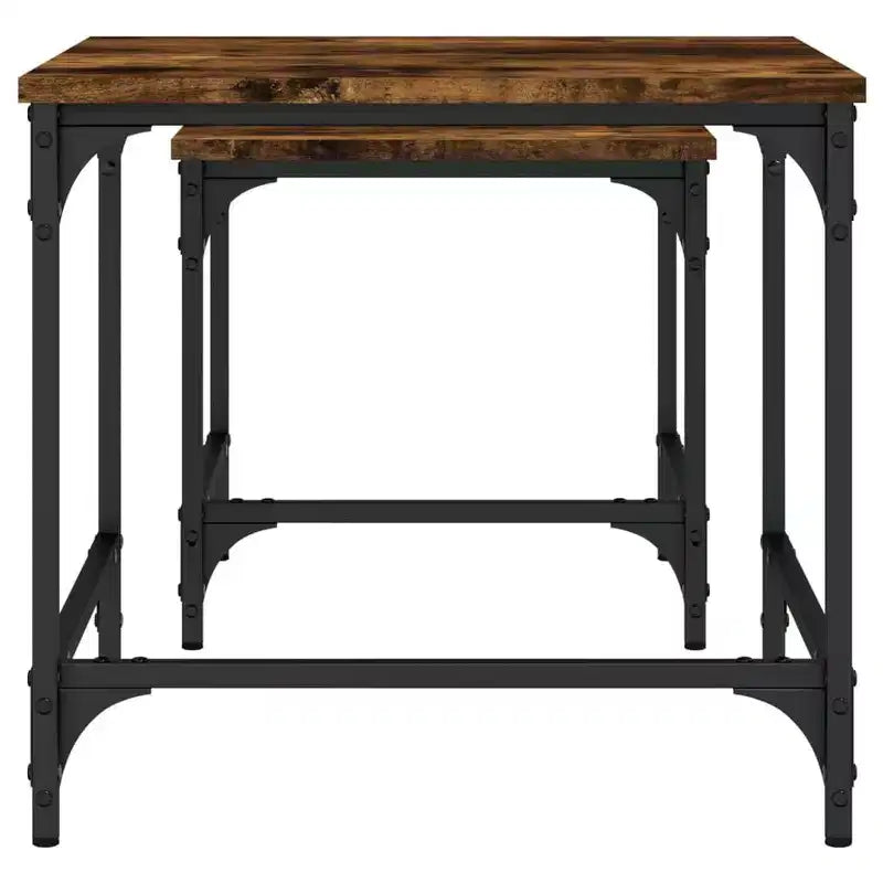 vidaXL Tables basses gigognes en bois d'ingénierie chêne fumé lot de 2 – Style industriel, design peu encombrant pour salon, chambre ou bureau