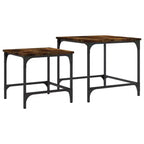 vidaXL Tables basses gigognes en bois d'ingénierie chêne fumé lot de 2 – Style industriel, design peu encombrant pour salon, chambre ou bureau