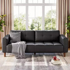 Canapé 3 places, Canapé large de 210 cm en similicuir avec coussins à ressorts, Canapé moderne avec sièges profonds et 2 coussins de dossier amovibles, pour salon