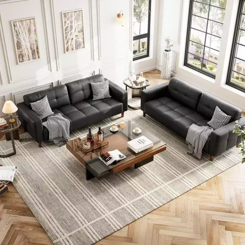 Canapé 3 places, Canapé large de 210 cm en similicuir avec coussins à ressorts, Canapé moderne avec sièges profonds et 2 coussins de dossier amovibles, pour salon