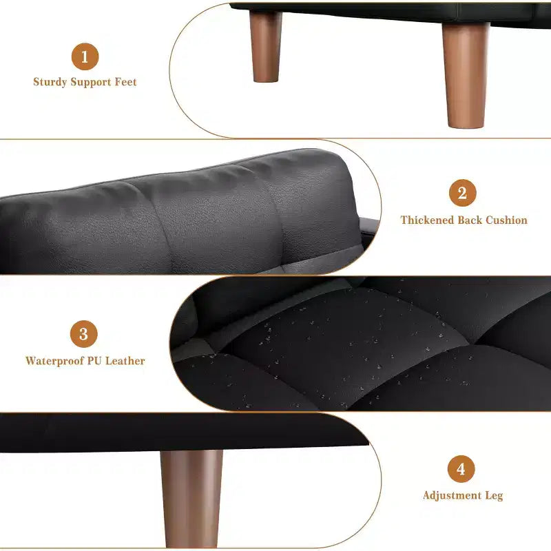 Canapé 3 places, Canapé large de 210 cm en similicuir avec coussins à ressorts, Canapé moderne avec sièges profonds et 2 coussins de dossier amovibles, pour salon