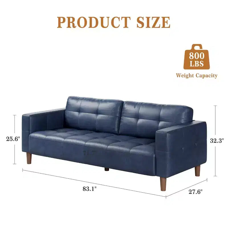 Canapé 3 places, Canapé large de 210 cm en similicuir avec coussins à ressorts, Canapé moderne avec sièges profonds et 2 coussins de dossier amovibles, pour salon