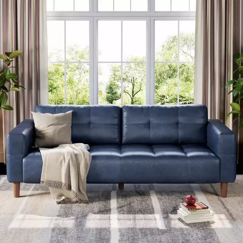Canapé 3 places, Canapé large de 210 cm en similicuir avec coussins à ressorts, Canapé moderne avec sièges profonds et 2 coussins de dossier amovibles, pour salon