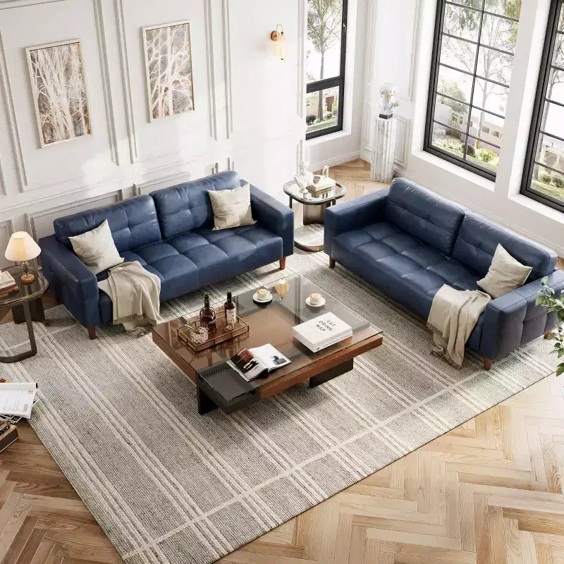 Canapé 3 places, Canapé large de 210 cm en similicuir avec coussins à ressorts, Canapé moderne avec sièges profonds et 2 coussins de dossier amovibles, pour salon