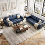 Canapé 3 places, Canapé large de 210 cm en similicuir avec coussins à ressorts, Canapé moderne avec sièges profonds et 2 coussins de dossier amovibles, pour salon