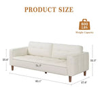 Canapé 3 places, Canapé large de 210 cm en similicuir avec coussins à ressorts, Canapé moderne avec sièges profonds et 2 coussins de dossier amovibles, pour salon