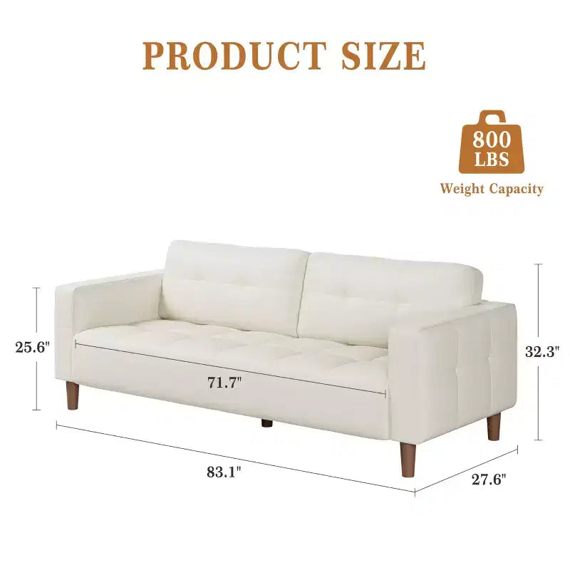 Canapé 3 places, Canapé large de 210 cm en similicuir avec coussins à ressorts, Canapé moderne avec sièges profonds et 2 coussins de dossier amovibles, pour salon