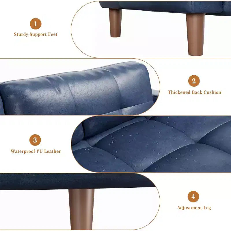 Canapé 3 places, Canapé large de 210 cm en similicuir avec coussins à ressorts, Canapé moderne avec sièges profonds et 2 coussins de dossier amovibles, pour salon