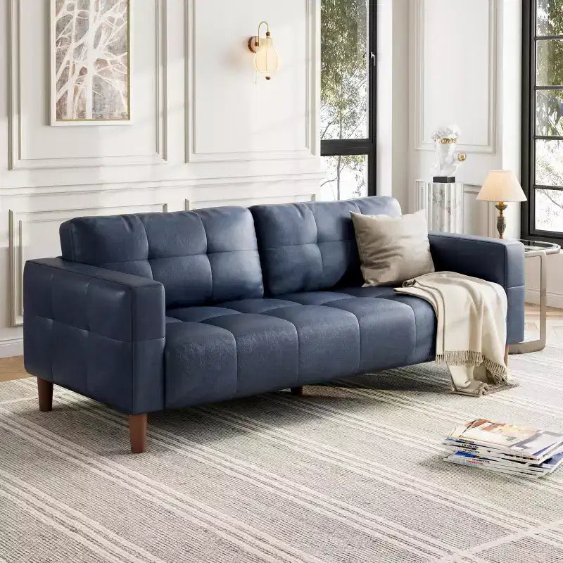 Canapé 3 places, Canapé large de 210 cm en similicuir avec coussins à ressorts, Canapé moderne avec sièges profonds et 2 coussins de dossier amovibles, pour salon