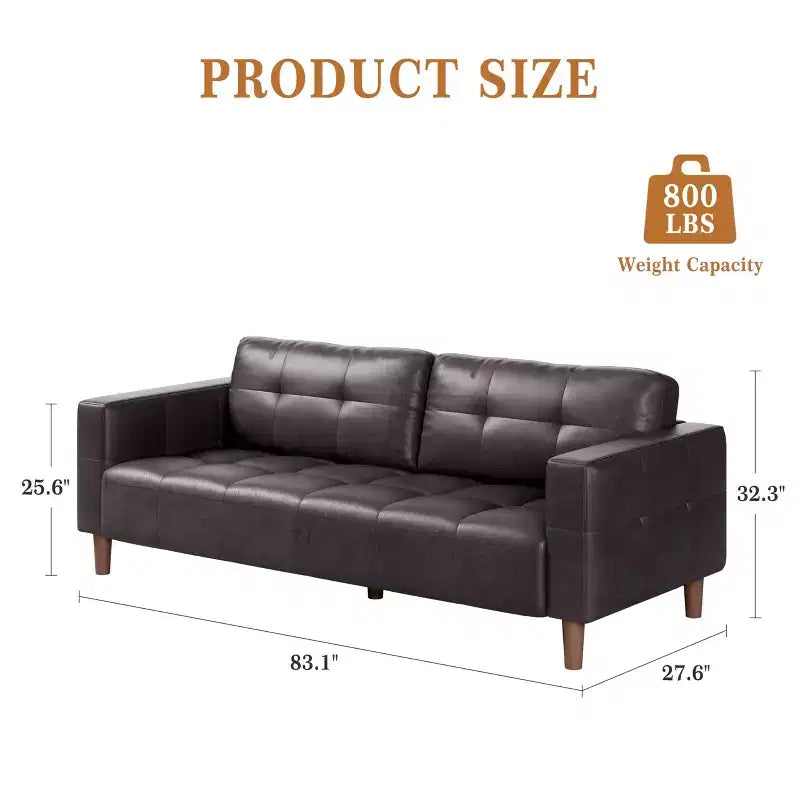 Canapé 3 places, Canapé large de 210 cm en similicuir avec coussins à ressorts, Canapé moderne avec sièges profonds et 2 coussins de dossier amovibles, pour salon