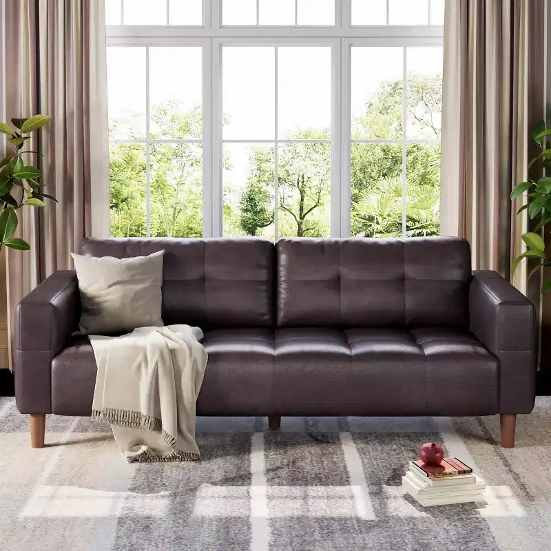 Canapé 3 places, Canapé large de 210 cm en similicuir avec coussins à ressorts, Canapé moderne avec sièges profonds et 2 coussins de dossier amovibles, pour salon