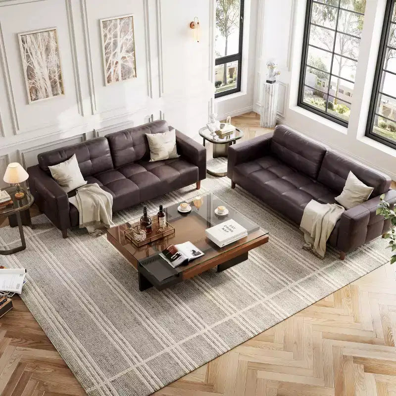 Canapé 3 places, Canapé large de 210 cm en similicuir avec coussins à ressorts, Canapé moderne avec sièges profonds et 2 coussins de dossier amovibles, pour salon
