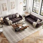 Canapé 3 places, Canapé large de 210 cm en similicuir avec coussins à ressorts, Canapé moderne avec sièges profonds et 2 coussins de dossier amovibles, pour salon
