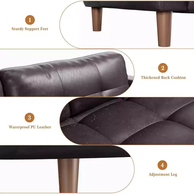 Canapé 3 places, Canapé large de 210 cm en similicuir avec coussins à ressorts, Canapé moderne avec sièges profonds et 2 coussins de dossier amovibles, pour salon