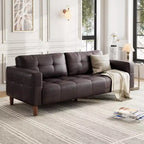 Canapé 3 places, Canapé large de 210 cm en similicuir avec coussins à ressorts, Canapé moderne avec sièges profonds et 2 coussins de dossier amovibles, pour salon