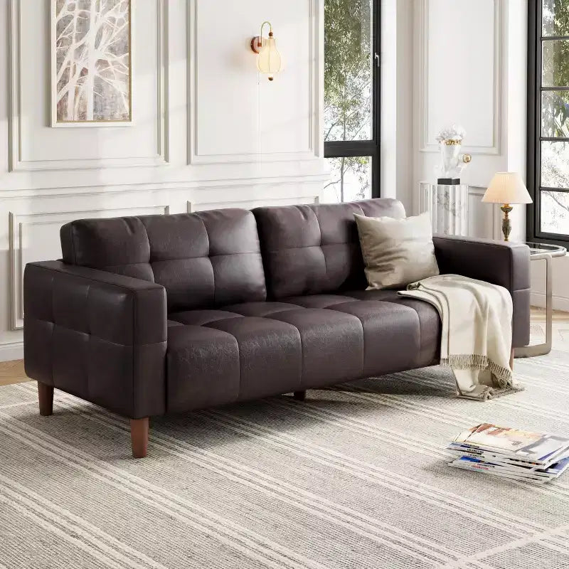 Canapé 3 places, Canapé large de 210 cm en similicuir avec coussins à ressorts, Canapé moderne avec sièges profonds et 2 coussins de dossier amovibles, pour salon