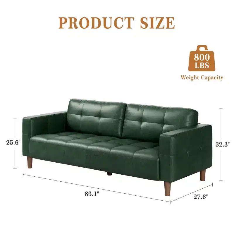 Canapé 3 places, Canapé large de 210 cm en similicuir avec coussins à ressorts, Canapé moderne avec sièges profonds et 2 coussins de dossier amovibles, pour salon