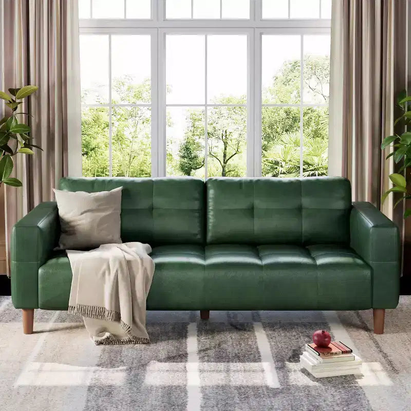 Canapé 3 places, Canapé large de 210 cm en similicuir avec coussins à ressorts, Canapé moderne avec sièges profonds et 2 coussins de dossier amovibles, pour salon