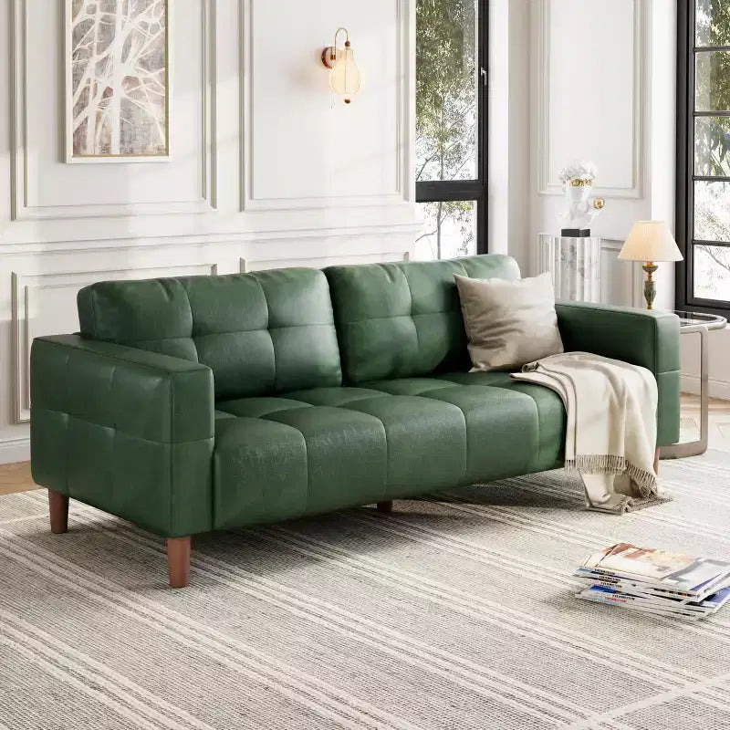 Canapé 3 places, Canapé large de 210 cm en similicuir avec coussins à ressorts, Canapé moderne avec sièges profonds et 2 coussins de dossier amovibles, pour salon