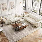 Canapé 3 places, Canapé large de 210 cm en similicuir avec coussins à ressorts, Canapé moderne avec sièges profonds et 2 coussins de dossier amovibles, pour salon