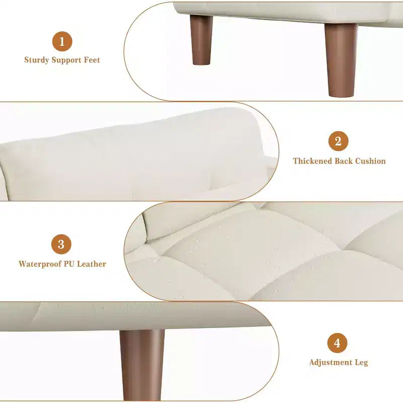 Canapé 3 places, Canapé large de 210 cm en similicuir avec coussins à ressorts, Canapé moderne avec sièges profonds et 2 coussins de dossier amovibles, pour salon