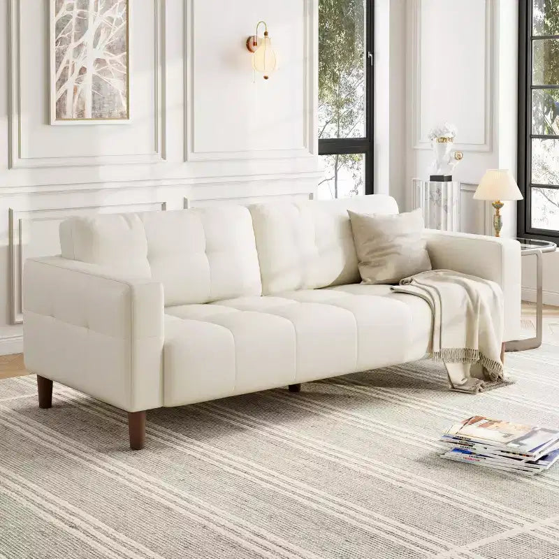 Canapé 3 places, Canapé large de 210 cm en similicuir avec coussins à ressorts, Canapé moderne avec sièges profonds et 2 coussins de dossier amovibles, pour salon