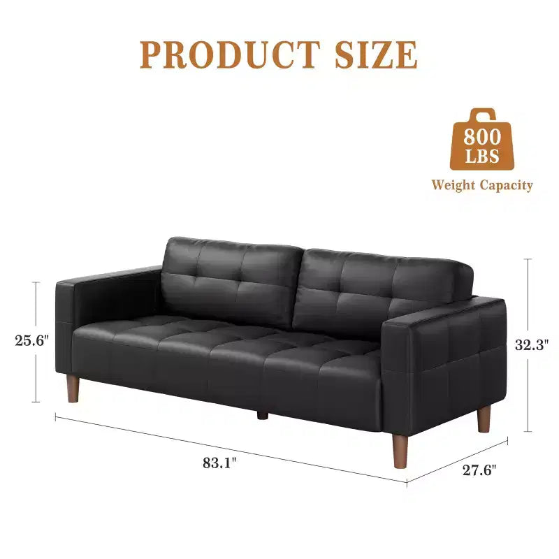 Canapé 3 places, Canapé large de 210 cm en similicuir avec coussins à ressorts, Canapé moderne avec sièges profonds et 2 coussins de dossier amovibles, pour salon