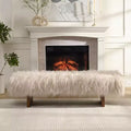Upholstered Ottoman Bench, Sturdy Long-Haired Faux Wool Bench with Solid Rubber Wood Legs, Brown -ModernLuxe