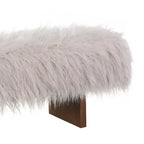 Banc ottoman rembourré, banc robuste en fausse laine à poils longs avec pieds en bois d'hévéa massif, marron - ModernLuxe